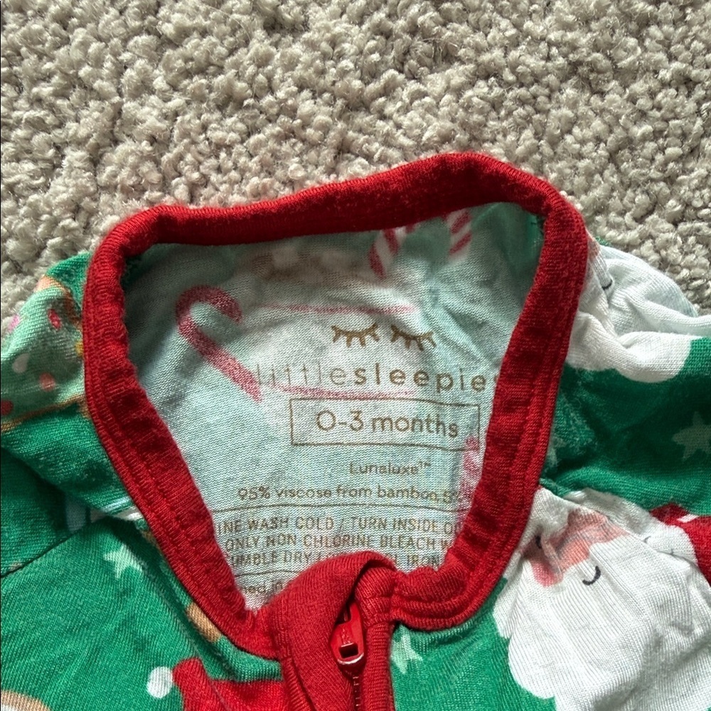 Little Sleepies Festive Green and Red Kids Footie - Picture 2 of 4